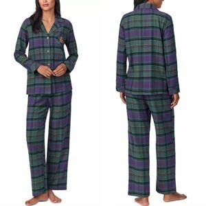 RALPH LAUREN LN92374 PLAID PURPLE GREEN BRUSHED TWILL NOTCH COLLAR PAJAMA SET